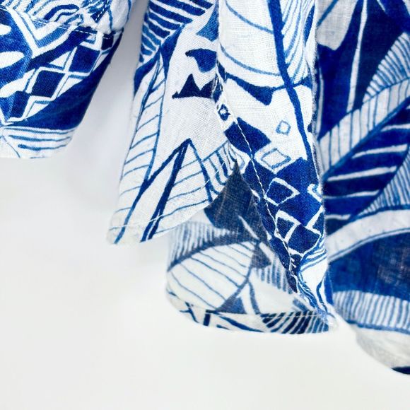 J. MCLAUGHLIN Women’s XL Blue Linen LS Button-Up Top Blouse Tropical Palm Floral - Picture 10 of 14